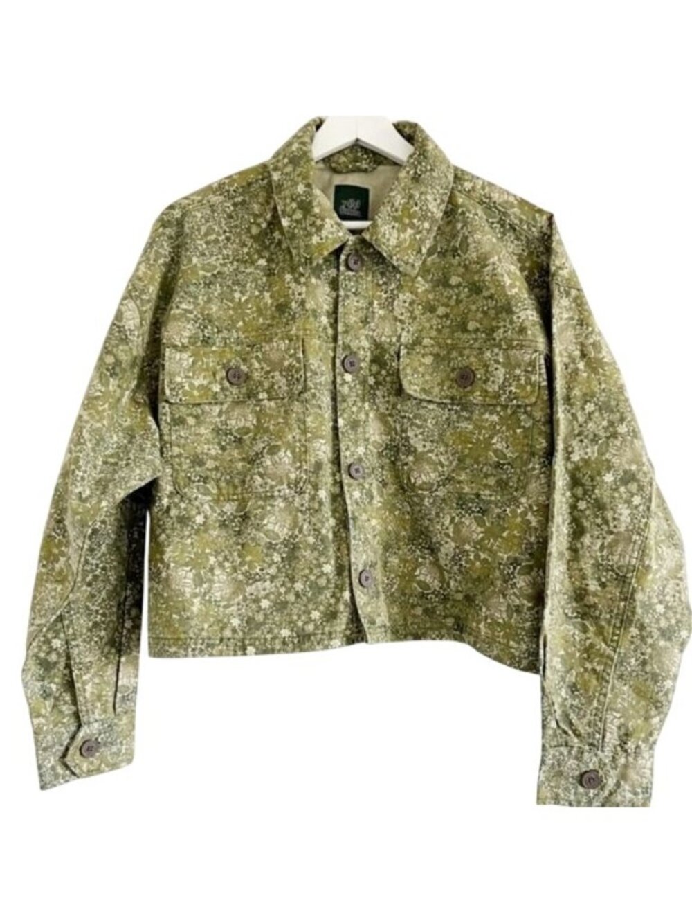 Wild Fable Cropped Floral Jacket Small New Women's Green Cotton Spring Layering - Picture 10 of 13